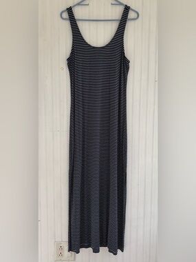 Z Supply Navy Blue White Striped Stretchy Tank Midi Length Dress Size Large
